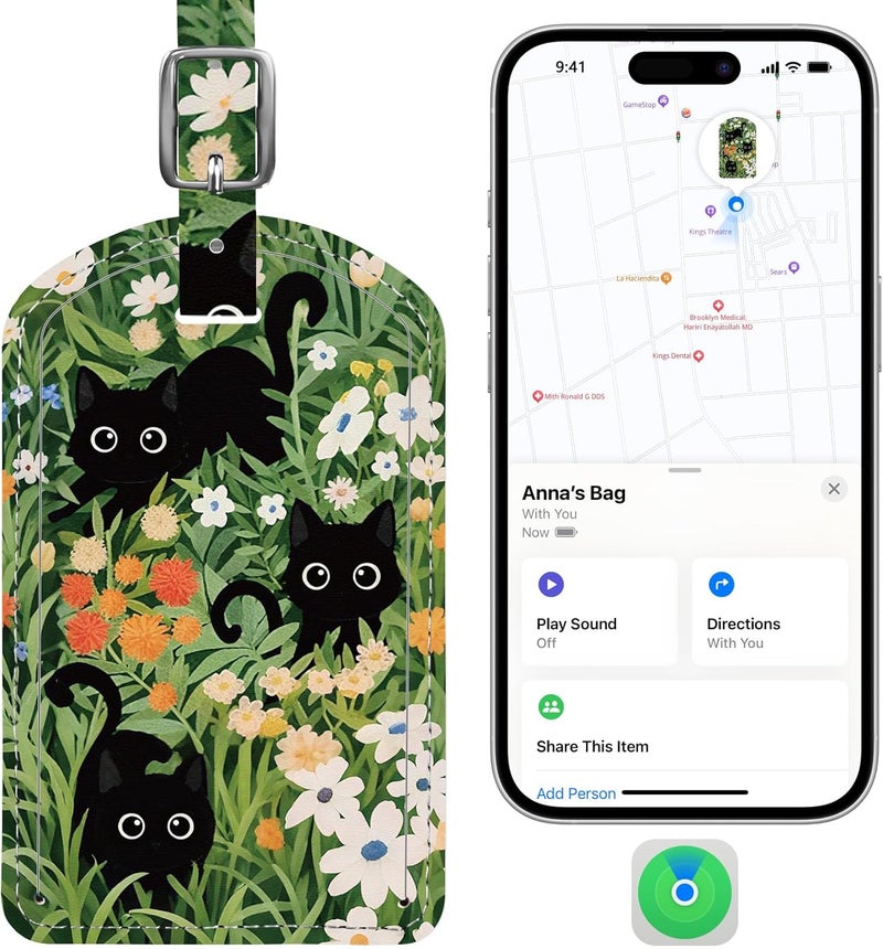 LifeChé Luggage Tags Built-in Anti-Loss Tracker, Luxury Leather Luggage Tags for Suitcase, Travel Bags, Backpacks, Travel Organizer for Lost Baggage Prevention (Prairie Cat) - Image 1